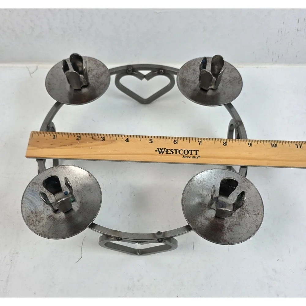 MCM Vtg Scandinavian Wrought Iron Candle Holder Candelabra Heart Lucia Crown 10